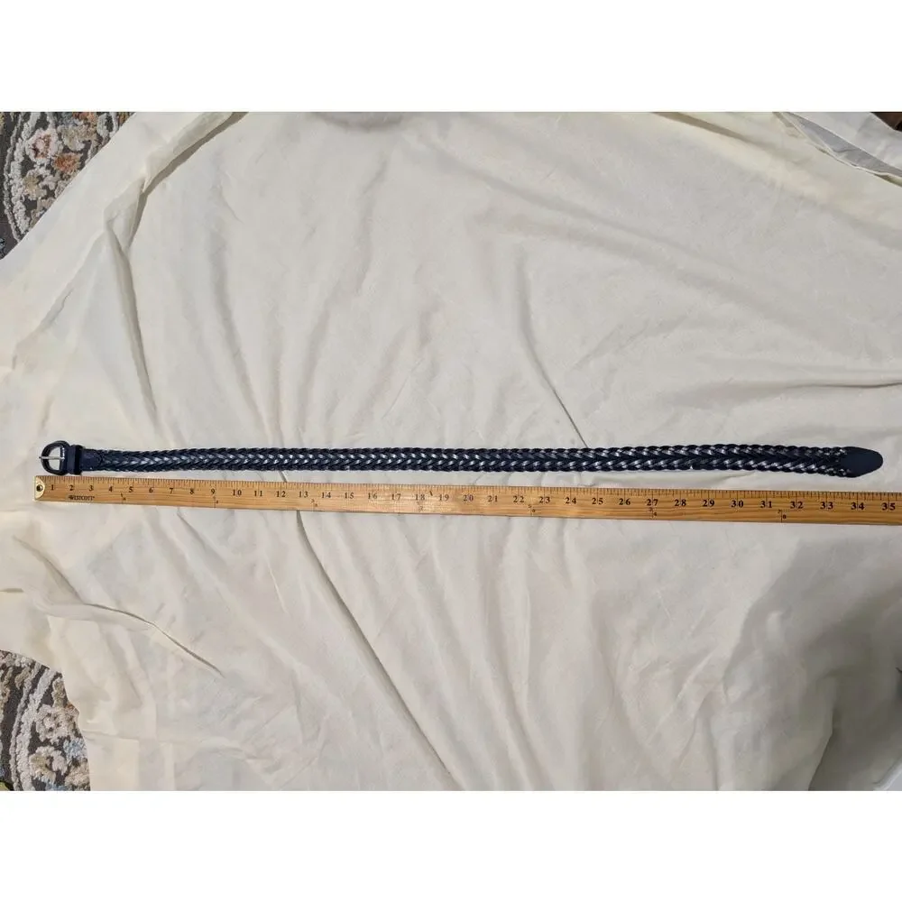 Vintage Navy Blue Braided Woven Leather Belt Size Small